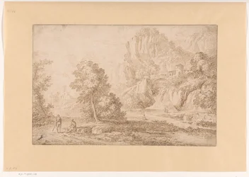 Berglandschap met een brug over een waterval