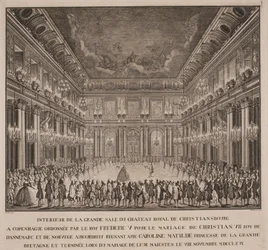 Hofballet in de ridderzaal van Christiansborg bij het huwelijk van Christian VII met Caroline Mathilde