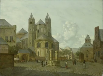 Imaginaire Stadsgezicht met Romaanse Kerk