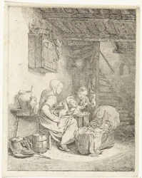 Vrouw en twee kinderen in interieur