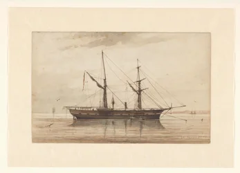 Zeilschip voor anker in kalm water