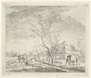 Landschap met boerderij en akker