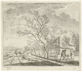 Landschap met boerderij en akker