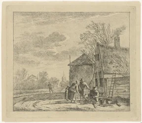 Landschap met boerderij en hooischuur