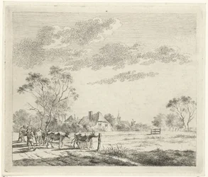 Landschap met boerderij en koeien