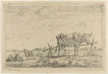 Weiland met koe en schapen