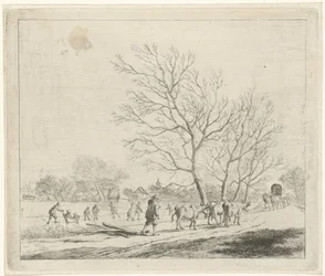 Winterlandschap met koeien en schaatsers (December) (De twaalf maanden) (De gecouleurde Teekeningen van de 12 Maanden)