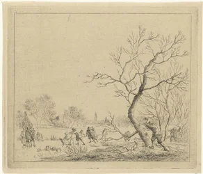 Winterlandschap met schaatsers