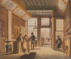 De winkel van boekhandelaar Pieter Meijer Warnars op de Vijgendam in Amsterdam