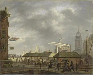 De kleine vismarkt op de hoek van de Brouwersgracht en de Singel
