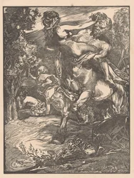 Centaur die een vrouw ontvoert