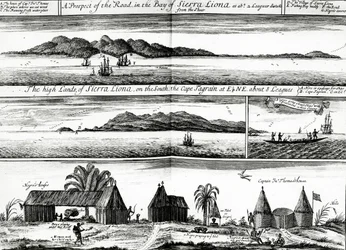 Een uitzicht op de weg in de baai van Sierra Liona, een illustratie uit deel 5 van Awnsham en John Churchill