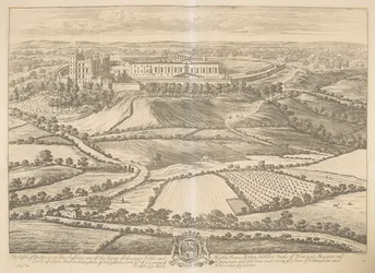 Het kasteel van Bolsover in Darbyshire: een van de zetels van de meest edele en machtige prins John Holles, hertog van Newcastle, markies en graaf van Clare, baron Haughton, Lord Lt. van het graafschap Nottingham en van de stad en het graafschap van de sta