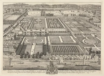 Uitzicht op Beaufort House en Chelsea 1699