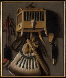Stilleven met vogelvangstuitrusting, 1660