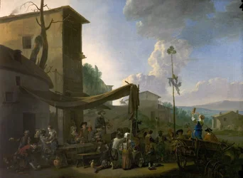 Een Dorpsfeest, Boeren Feesten Buiten een Herberg, vroege 1650s