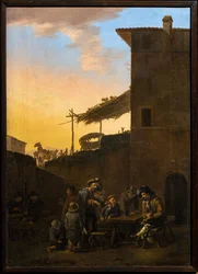 Drinkers voor een Italiaanse herberg