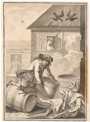 Jens Blok en Gunild. Illustratie voor Ludvig Holberg: Peder Paars 1772. (2e boek, 3e zang)