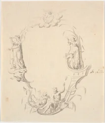 Ontwerp voor titelvignet voor een zeekaart (met de tekst: Pass Kaart over Kattegattet, uitgegeven door het Zeekaartarchief 1799)