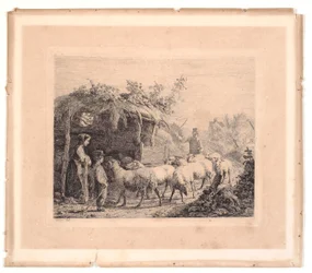 Een kudde schapen wordt naar de stal gedreven