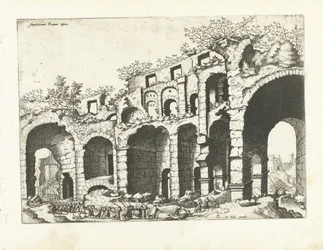 Gezicht op een amfitheater waarschijnlijk het Colosseum