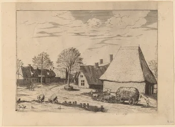 Dorpsstraat met hooiwagen