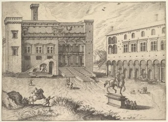 Uitzicht op het Campidoglio op de Capitolijnse Heuvel, met ruiterstandbeeld rechtsonder, 1562