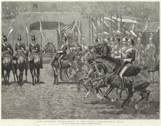 Het Militaire Toernooi in de Royal Agricultural Hall (gravure)