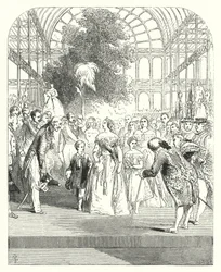 Koningin Victoria en haar kinderen bezoeken de Grote Tentoonstelling van 1851, Crystal Palace, Hyde Park, Londen