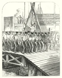 Genie en mijnwerkers aan het werk op de locatie van het Crystal Palace, Hyde Park, Londen, locatie van de Grote Tentoonstelling van 1851 (gravure)