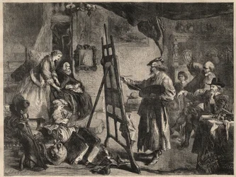 Het atelier van Rembrandt - gravure naar schilderij van J. Gilbert - l