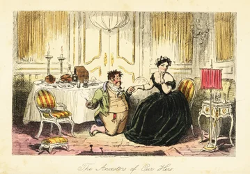 Engelse heer het hof maken aan een jonge dame in een restaurant in een herberg