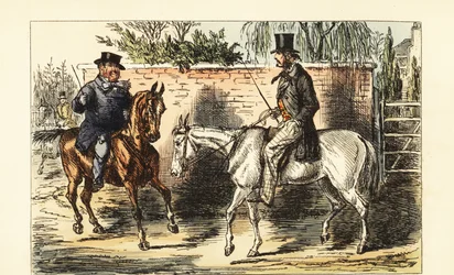 Engelse heer op een oude knol afgewezen door een man op een vos