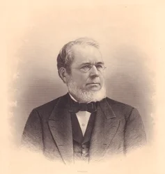 Portret van Amerikaanse graveur Andrew Varick Stout (1835-1906), gravure door F E Jones