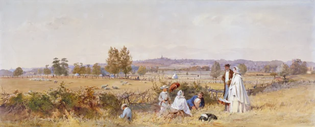 Velden achter Holloway Prison, Islington, Londen, 1859