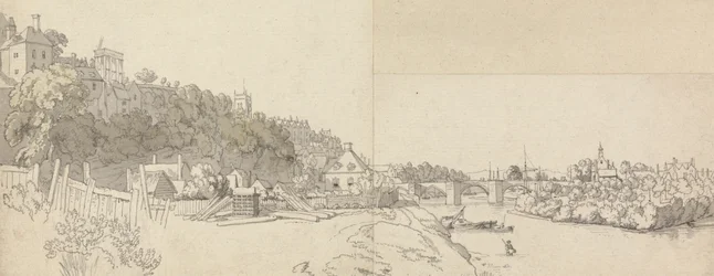 Een stad gezien vanaf de oever van een rivier