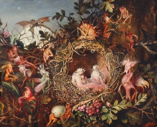 Feeën in een vogelnest, ca. 1860