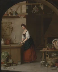 Meisje dat asperges bundelt