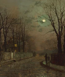 Een natte weg, Knostrop, Yorkshire door John Atkinson Grimshaw, 1886