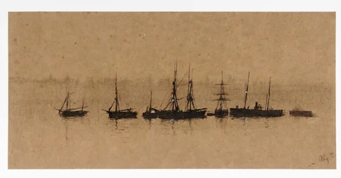 Boten voor Anker in een Estuarium