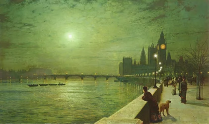 Lichtreflecties op de Theems bij Westminster