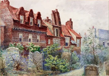 Huizen in Silver Street vanaf het kerkhof van All Saints, Newcastle upon Tyne