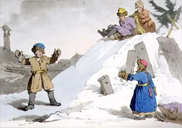 Kinderen die een ijzige heuvel afdalen, plaat 38 uit Volume II van 