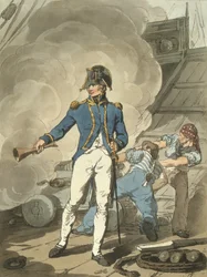 Postkapitein uit Costume of Great Britain, gegraveerd door de kunstenaar, uitgegeven door William Millar en James Walker, 1807