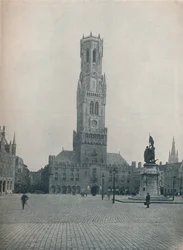 De Markt en het Belfort, Brugge, België ca 1900