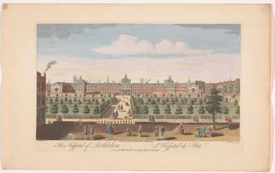 Gezicht op Bethlem Royal Hospital te Londen