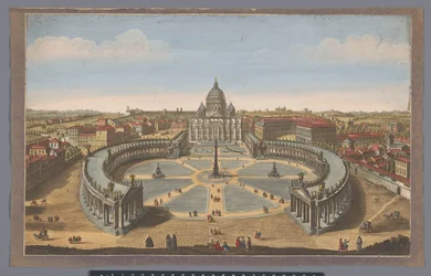 Gezicht op het Sint-Pietersplein en de Sint-Pietersbasiliek te Vaticaanstad