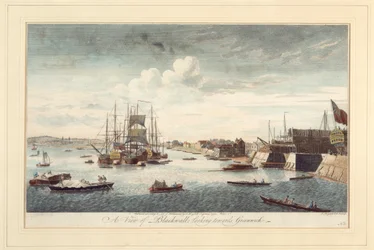 Een uitzicht op Blackwall richting Greenwich