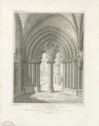 Interieur van de Kathedraal van Lichfield - Deur van de Kapittelzaal: gravure, nd [ca. 1819] (prent)