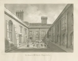 Blithfield Hall - Binnenplaats: sepia tekening